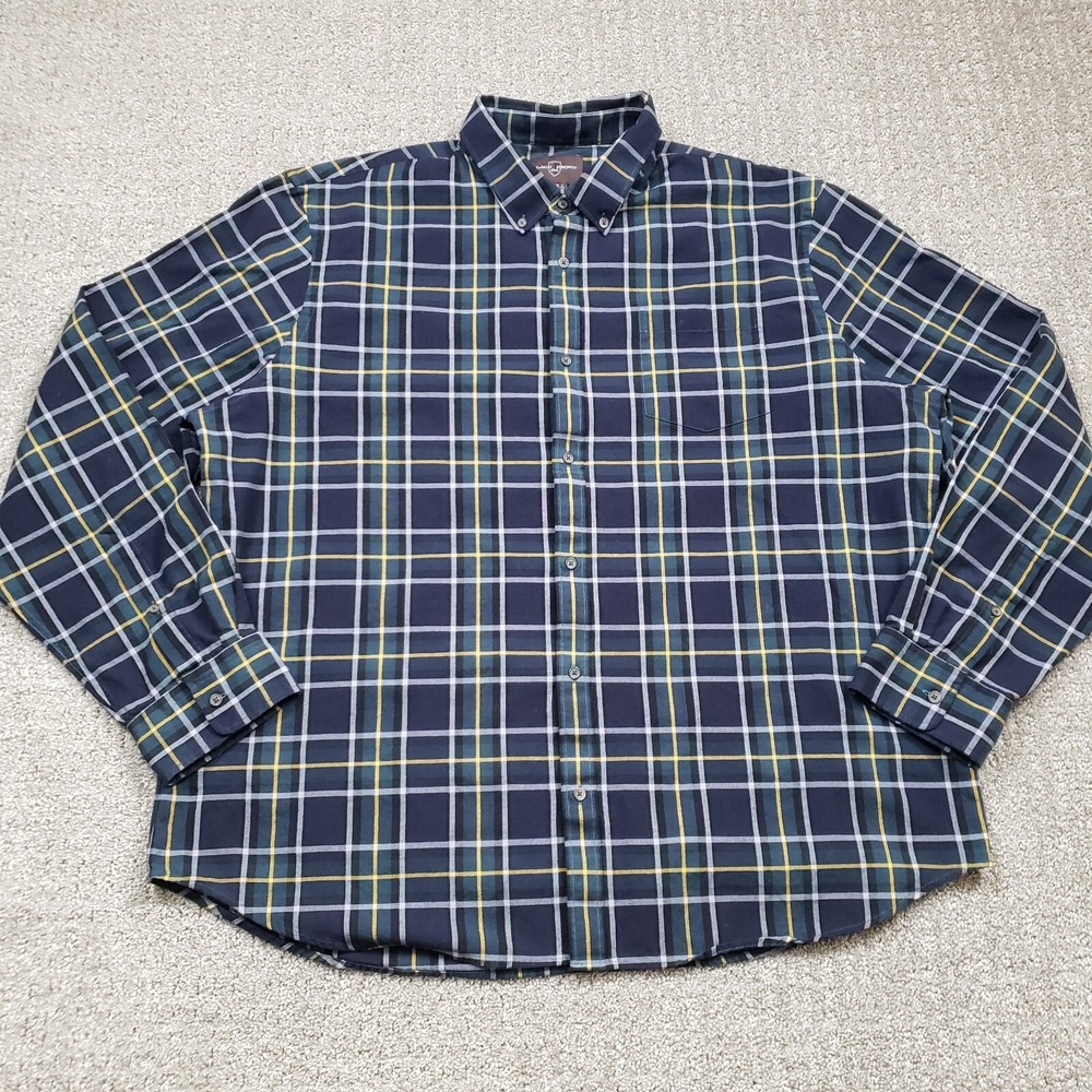 Black Brown 1826 Shirt Mens XXL Navy Blue Green Plaid Button Down Twill Cotton
